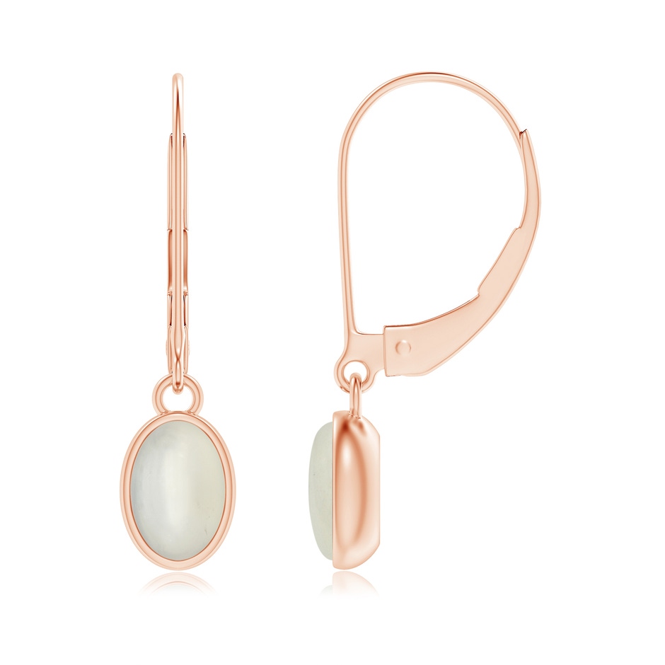 6x4mm AAA Bezel Set Oval Moonstone Solitaire Drop Earrings in Rose Gold 