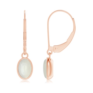 6x4mm AAAA Bezel Set Oval Moonstone Solitaire Drop Earrings in Rose Gold