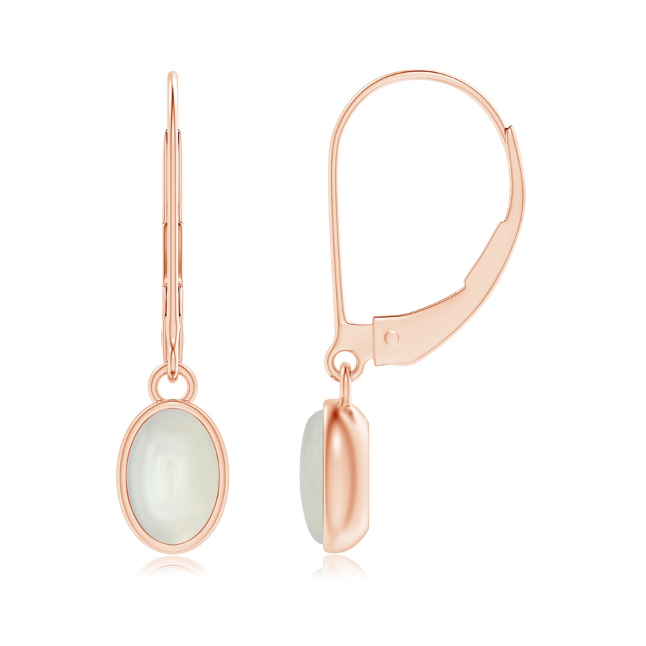 6x4mm AAAA Bezel Set Oval Moonstone Solitaire Drop Earrings in Rose Gold 