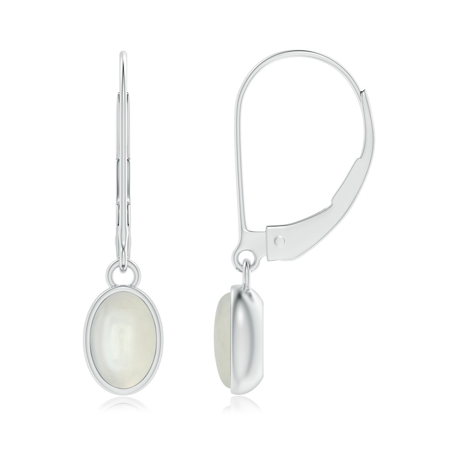 6x4mm AAAA Bezel Set Oval Moonstone Solitaire Drop Earrings in White Gold 