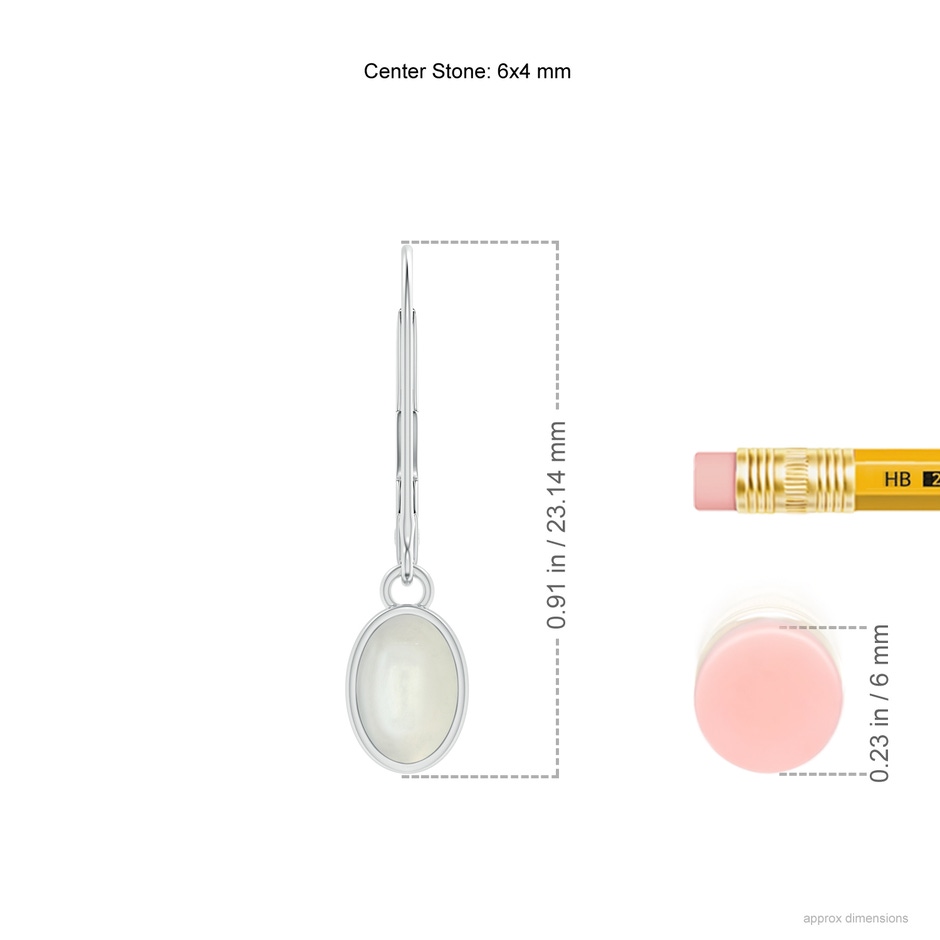6x4mm AAAA Bezel Set Oval Moonstone Solitaire Drop Earrings in White Gold ruler