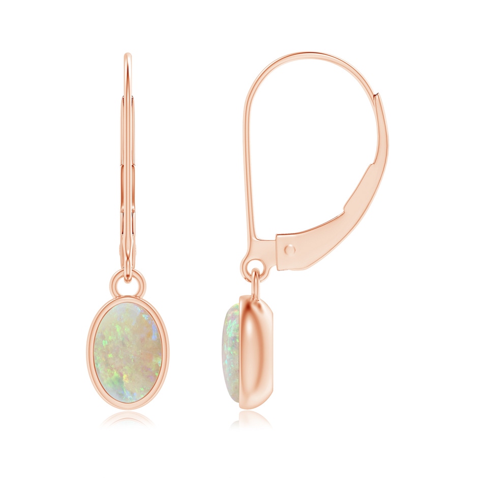 6x4mm AAA Bezel Set Oval Opal Solitaire Drop Earrings in 18K Rose Gold 