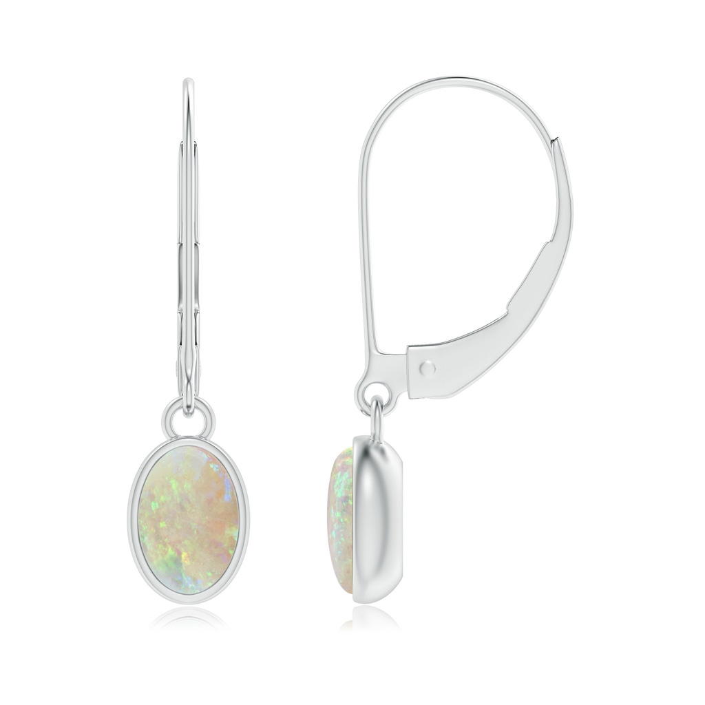 6x4mm AAA Bezel Set Oval Opal Solitaire Drop Earrings in S999 Silver