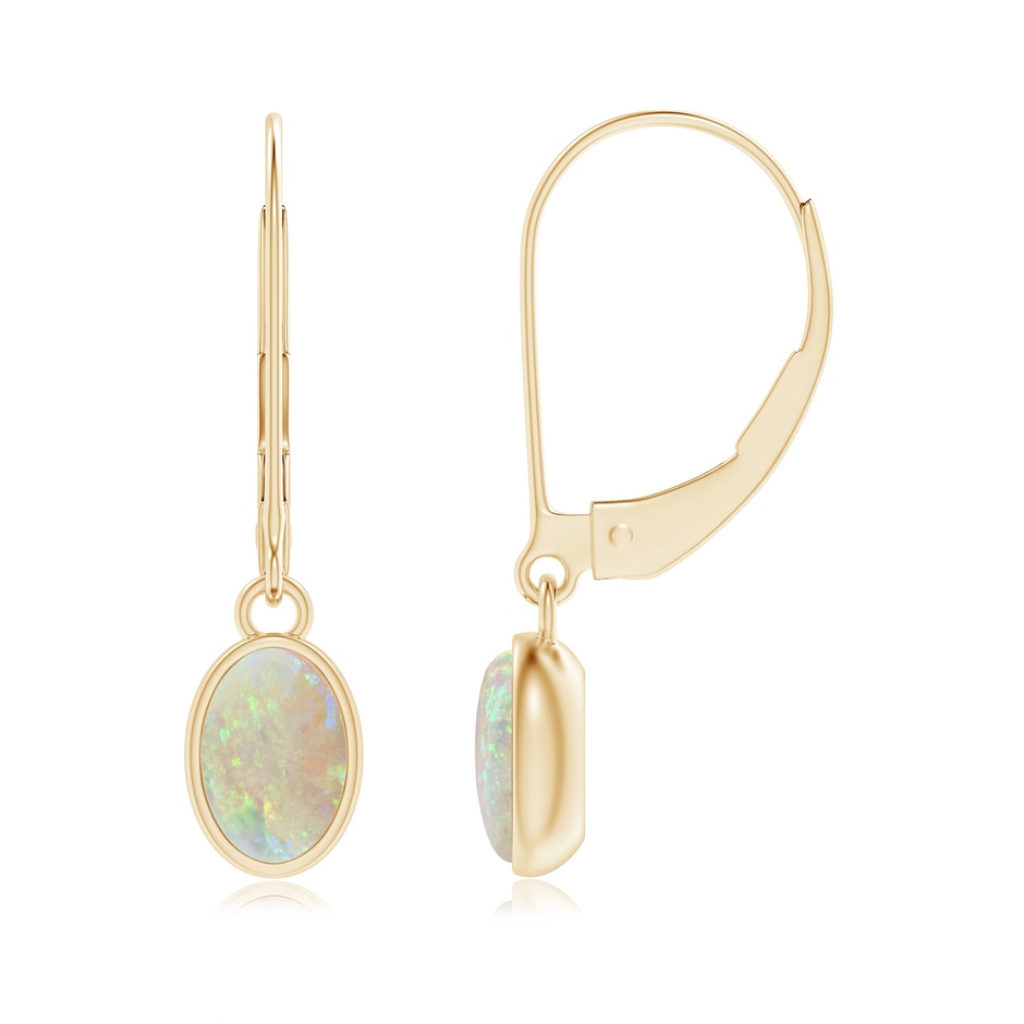 6x4mm AAA Bezel Set Oval Opal Solitaire Drop Earrings in Yellow Gold 