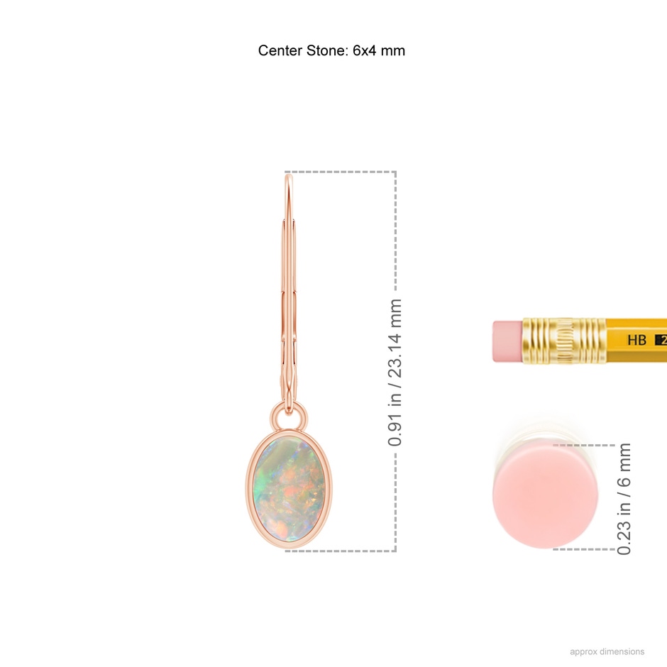 6x4mm AAAA Bezel Set Oval Opal Solitaire Drop Earrings in 18K Rose Gold ruler