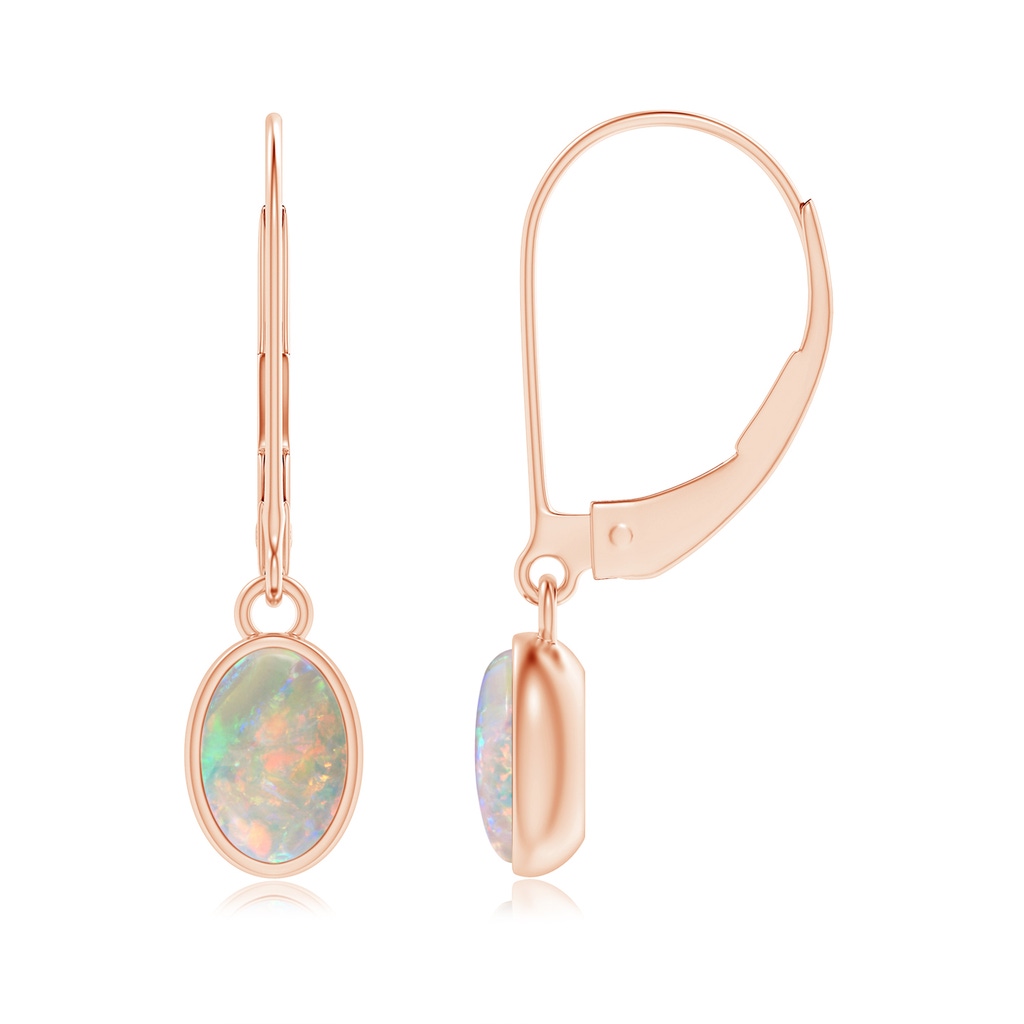 6x4mm AAAA Bezel Set Oval Opal Solitaire Drop Earrings in Rose Gold