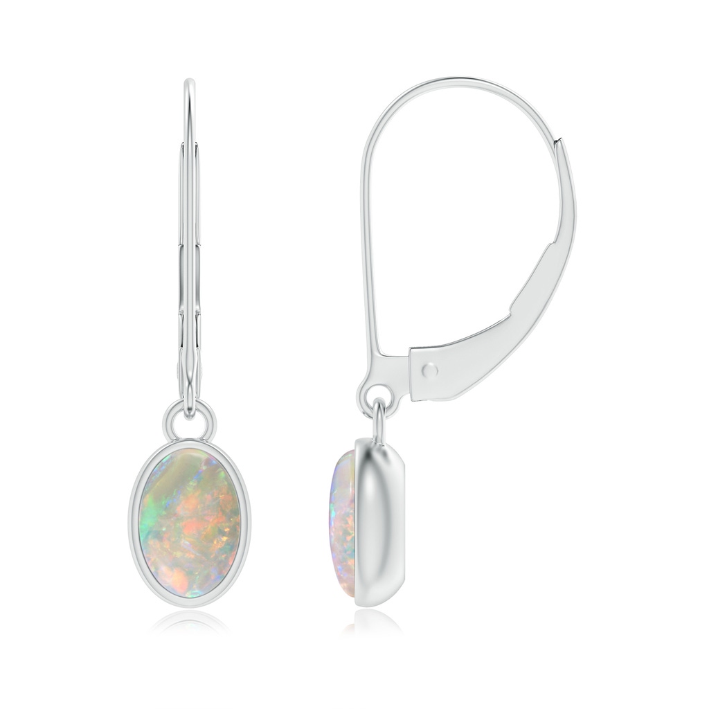 6x4mm AAAA Bezel Set Oval Opal Solitaire Drop Earrings in S999 Silver