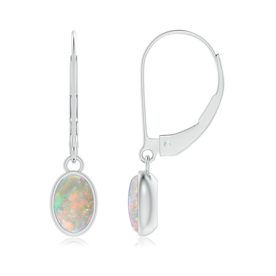 6x4mm AAAA Bezel Set Oval Opal Solitaire Drop Earrings in White Gold 