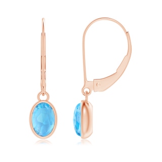 6x4mm AAA Bezel Set Oval Swiss Blue Topaz Solitaire Drop Earrings in Rose Gold