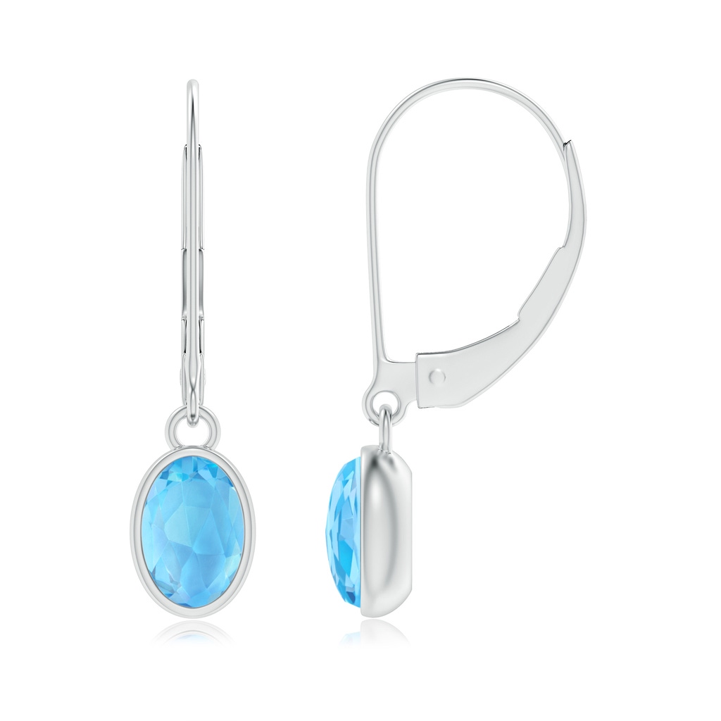 6x4mm AAA Bezel Set Oval Swiss Blue Topaz Solitaire Drop Earrings in White Gold