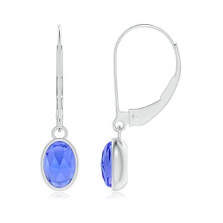 6x4mm AAA Bezel Set Oval Tanzanite Solitaire Drop Earrings in White Gold