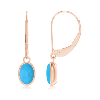6x4mm AAA Bezel Set Oval Turquoise Solitaire Drop Earrings in Rose Gold