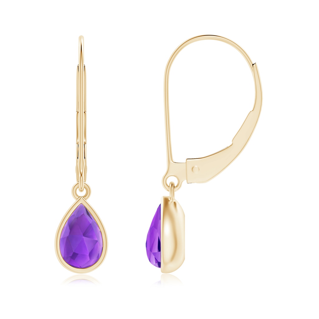 6x4mm AAA Pear-Shaped Amethyst Solitaire Drop Earrings in 10K Yellow Gold