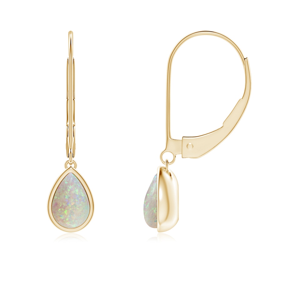 6x4mm AAA Pear-Shaped Opal Solitaire Drop Earrings in 9K Yellow Gold 