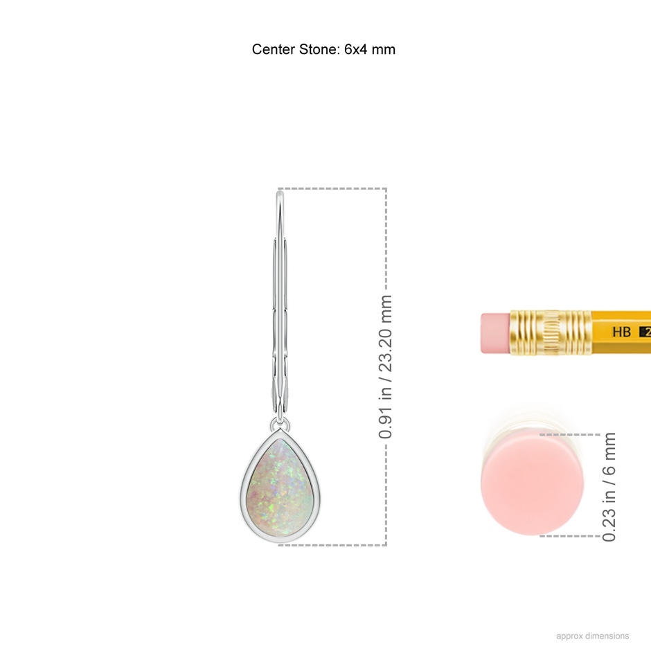 6x4mm AAA Pear-Shaped Opal Solitaire Drop Earrings in S999 Silver ruler