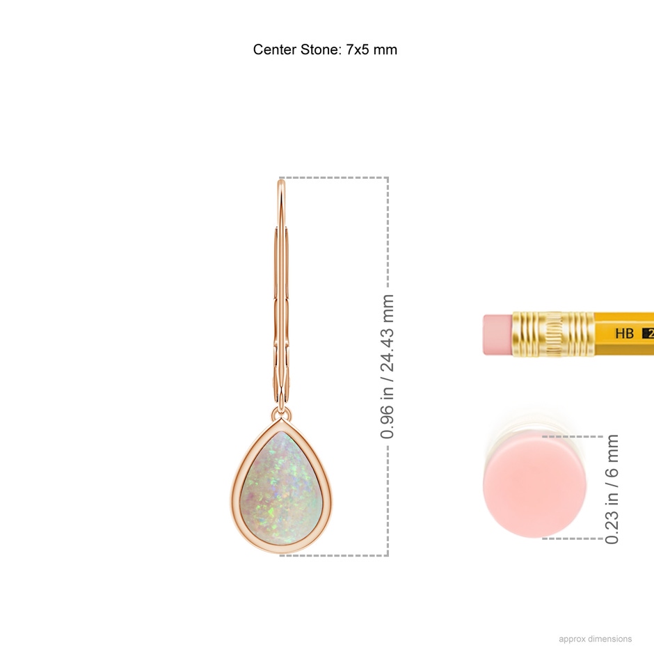 7x5mm AAA Pear-Shaped Opal Solitaire Drop Earrings in 18K Rose Gold ruler