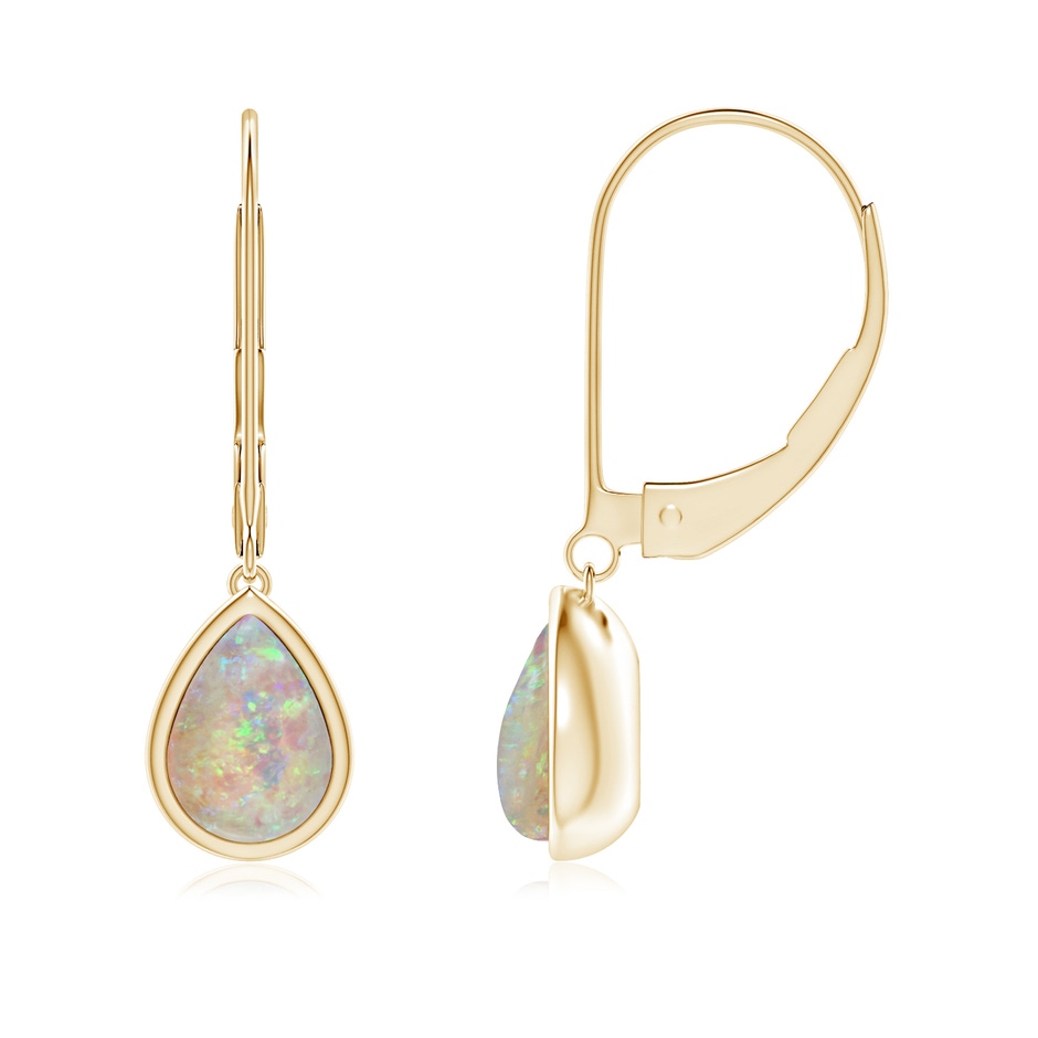 7x5mm AAAA Pear-Shaped Opal Solitaire Drop Earrings in Yellow Gold 