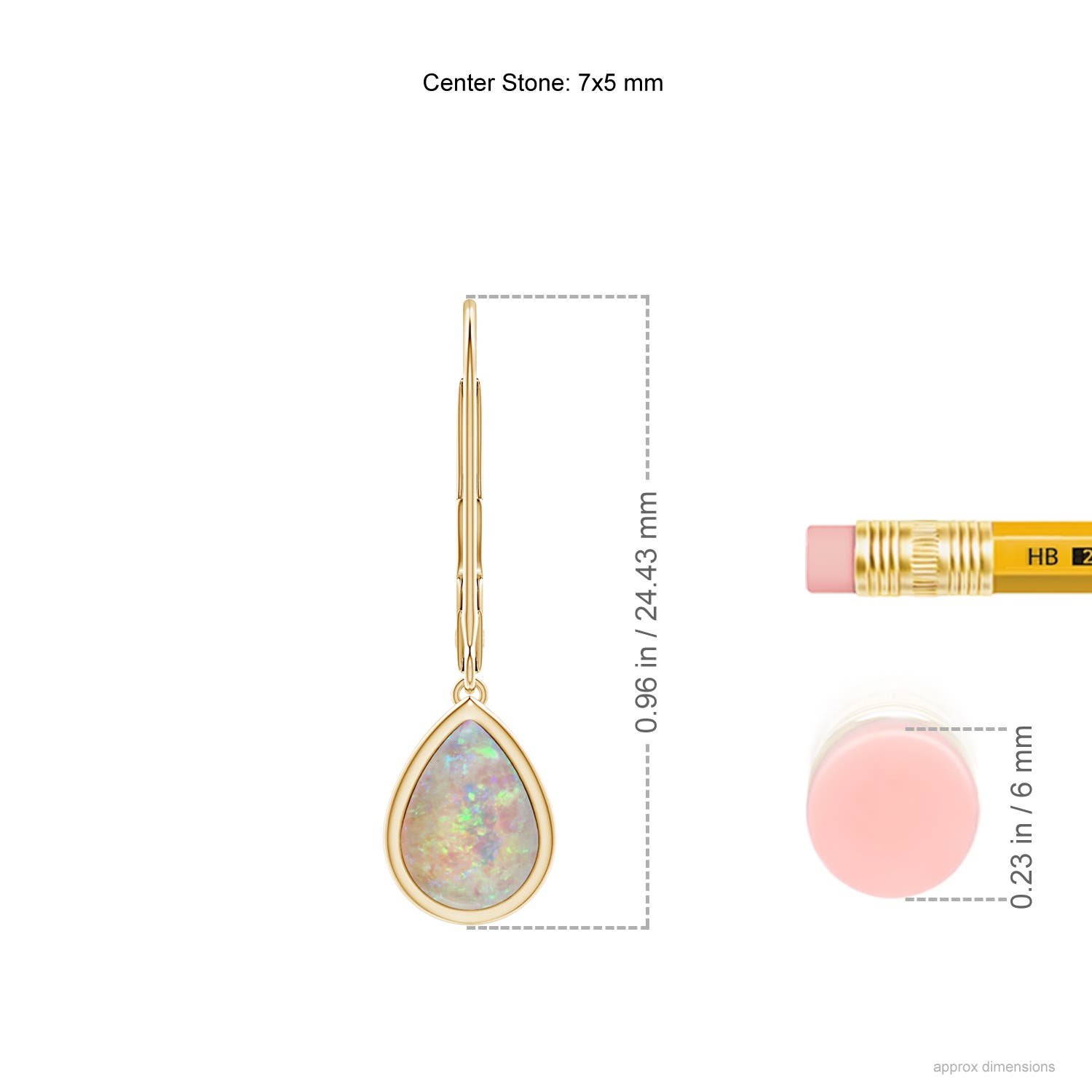 7x5mm AAAA Pear-Shaped Opal Solitaire Drop Earrings in Yellow Gold - ruler