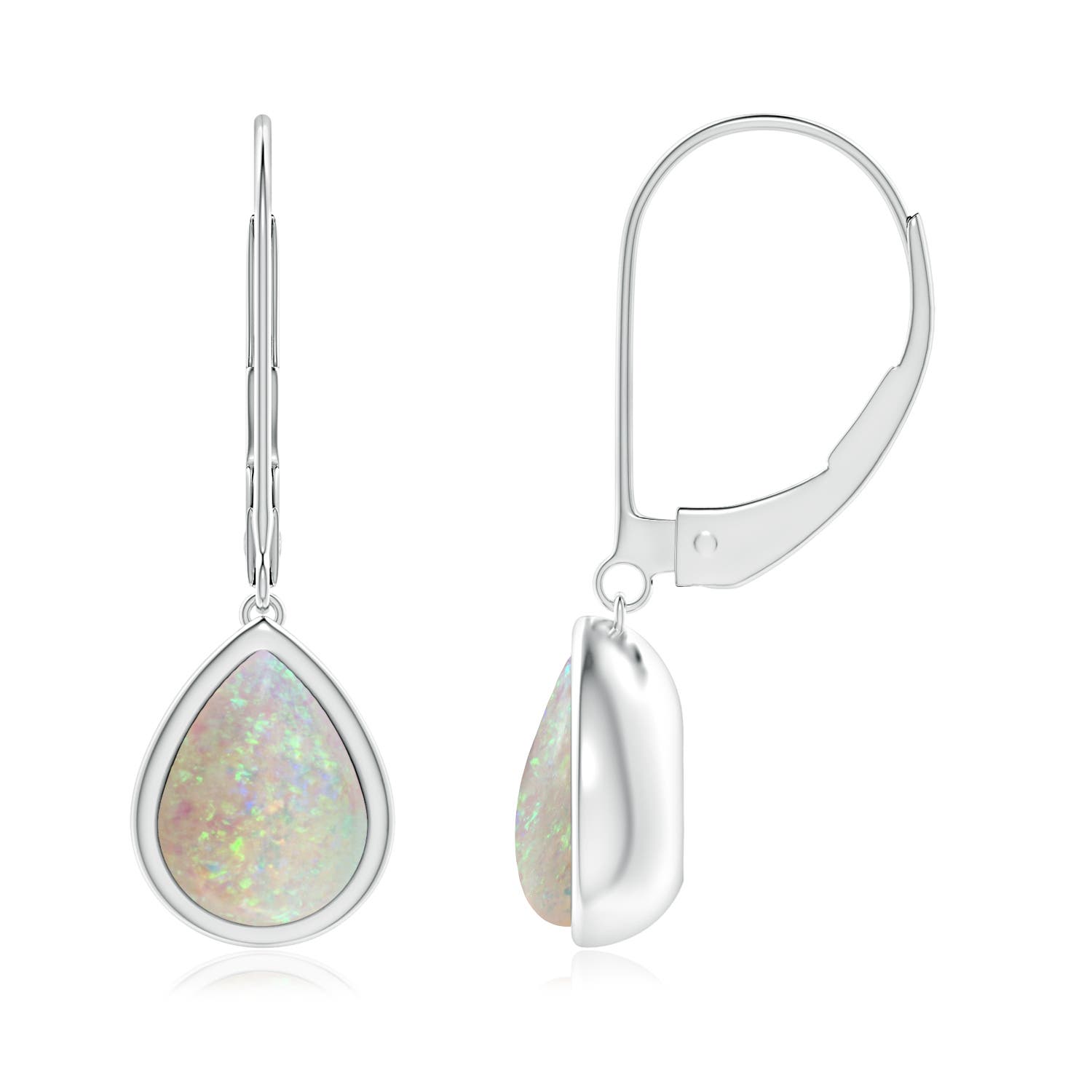 8x6mm AAA Pear-Shaped Opal Solitaire Drop Earrings in 18CT White Gold