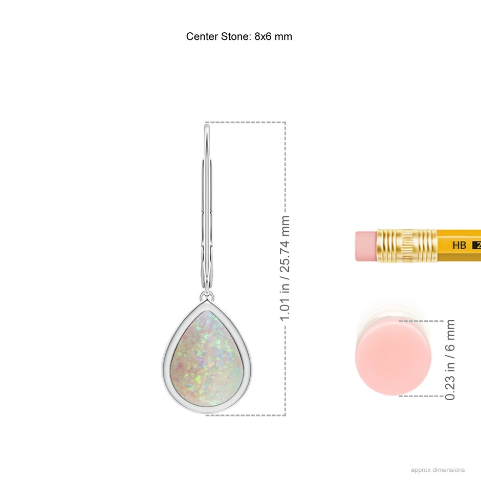 8x6mm AAA Pear-Shaped Opal Solitaire Drop Earrings in 18K White Gold ruler