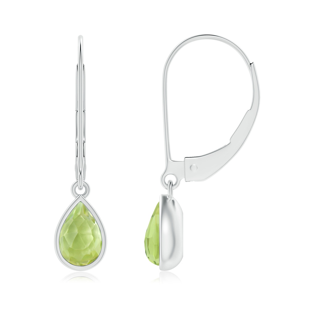 6x4mm AAA Pear-Shaped Peridot Solitaire Drop Earrings in White Gold