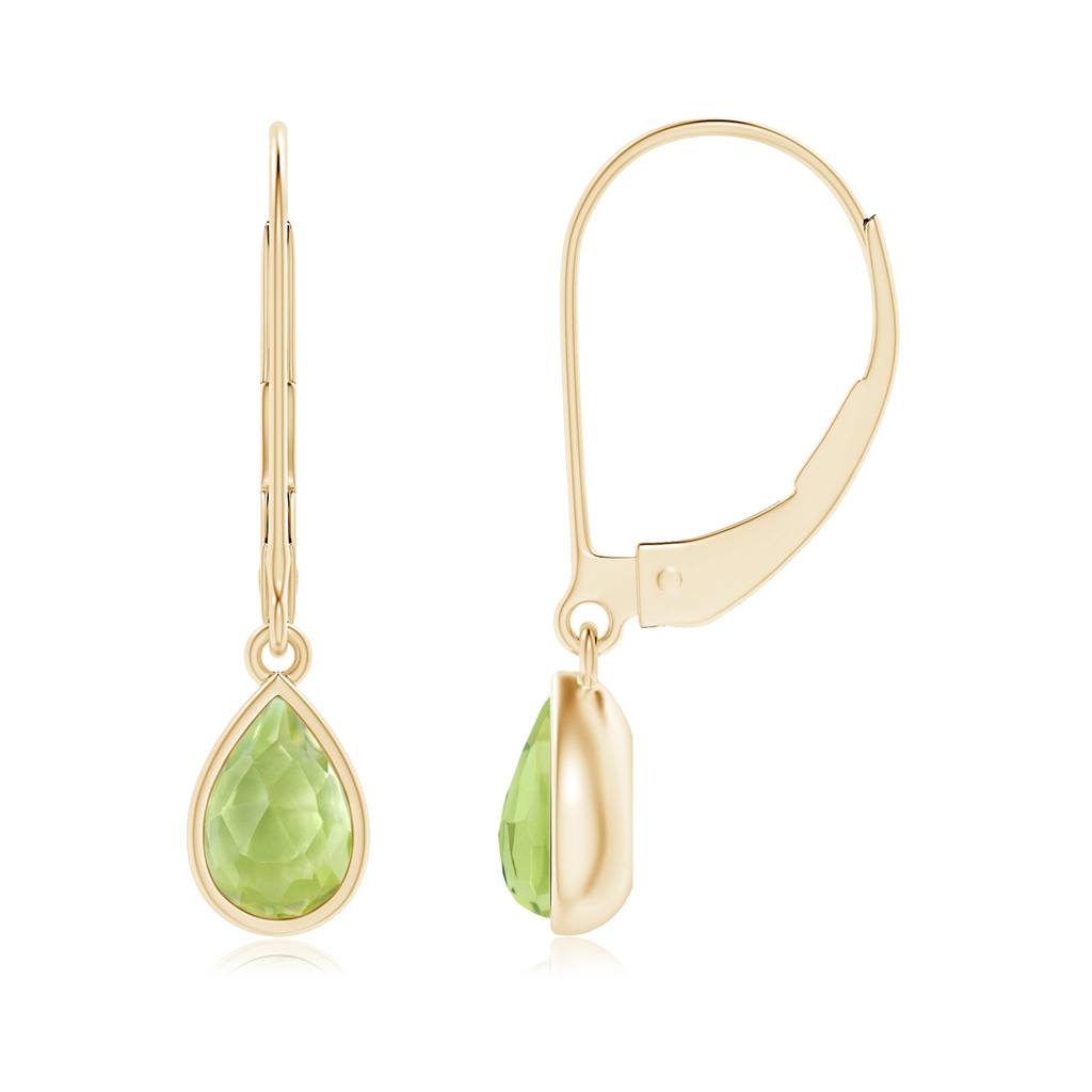 6x4mm AAA Pear-Shaped Peridot Solitaire Drop Earrings in Yellow Gold