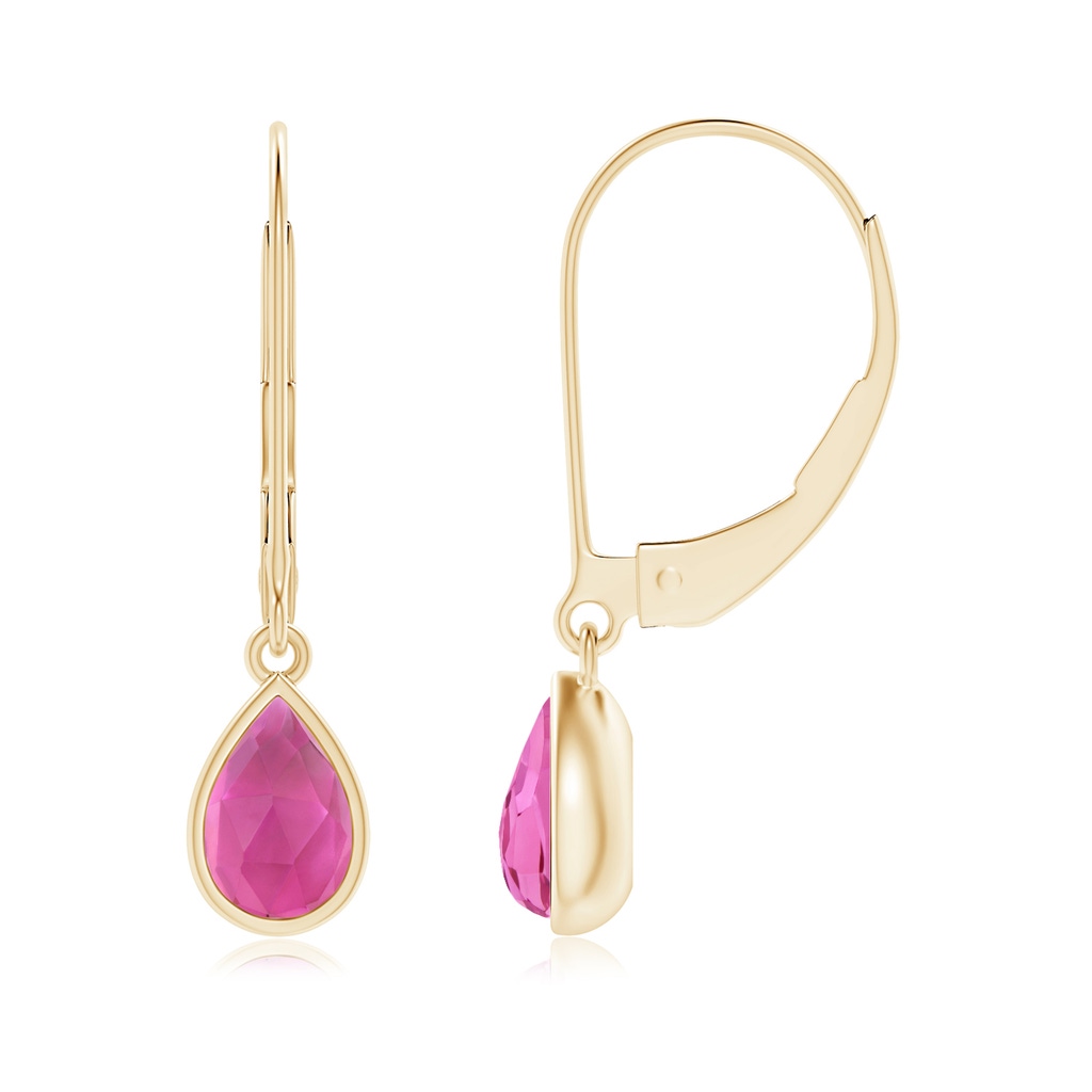 6x4mm AAA Pear-Shaped Pink Tourmaline Solitaire Drop Earrings in Yellow Gold