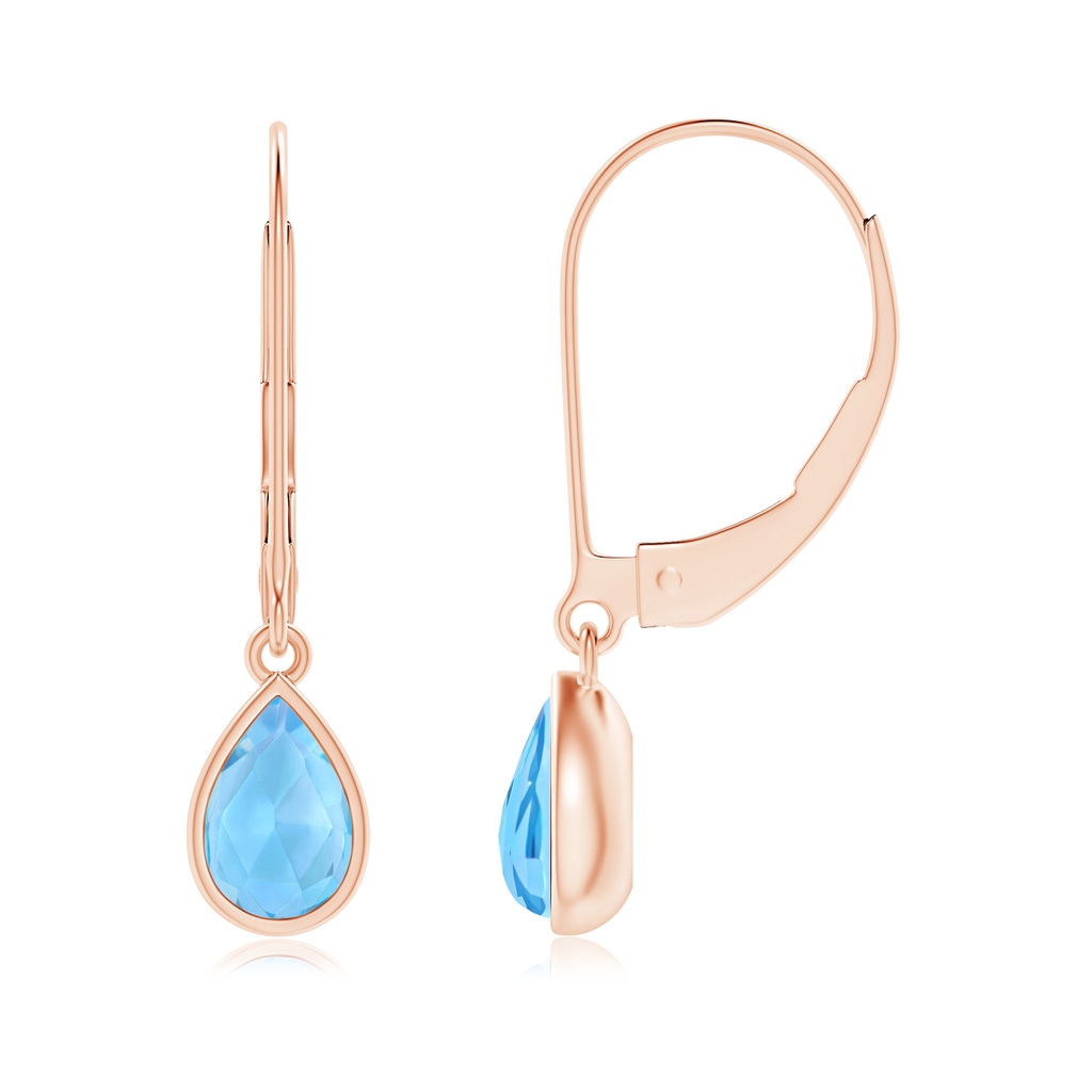 6x4mm AAA Pear-Shaped Swiss Blue Topaz Solitaire Drop Earrings in Rose Gold