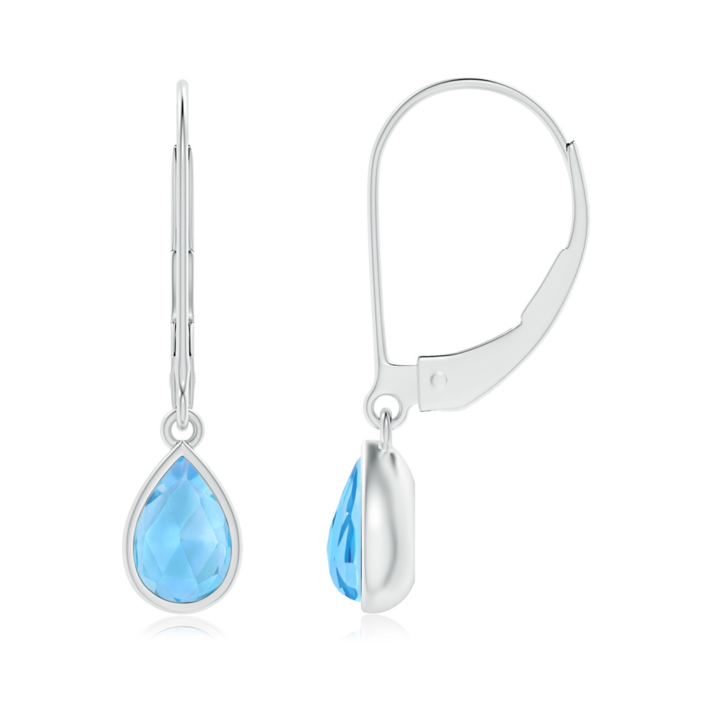 6x4mm AAA Pear-Shaped Swiss Blue Topaz Solitaire Drop Earrings in White Gold