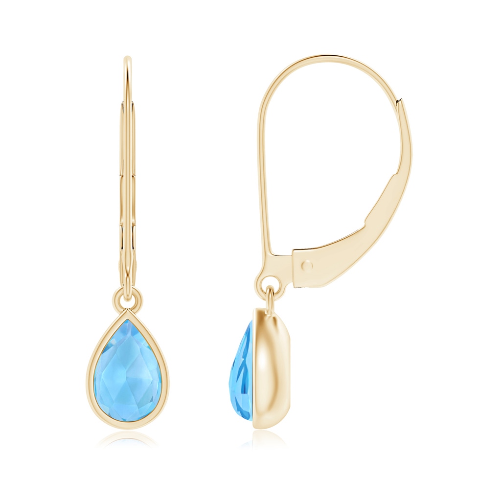 6x4mm AAA Pear-Shaped Swiss Blue Topaz Solitaire Drop Earrings in Yellow Gold