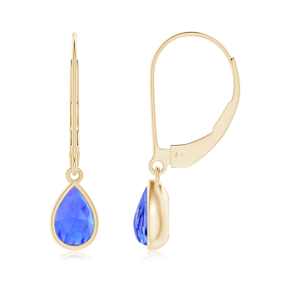 6x4mm AAA Pear-Shaped Tanzanite Solitaire Drop Earrings in Yellow Gold 