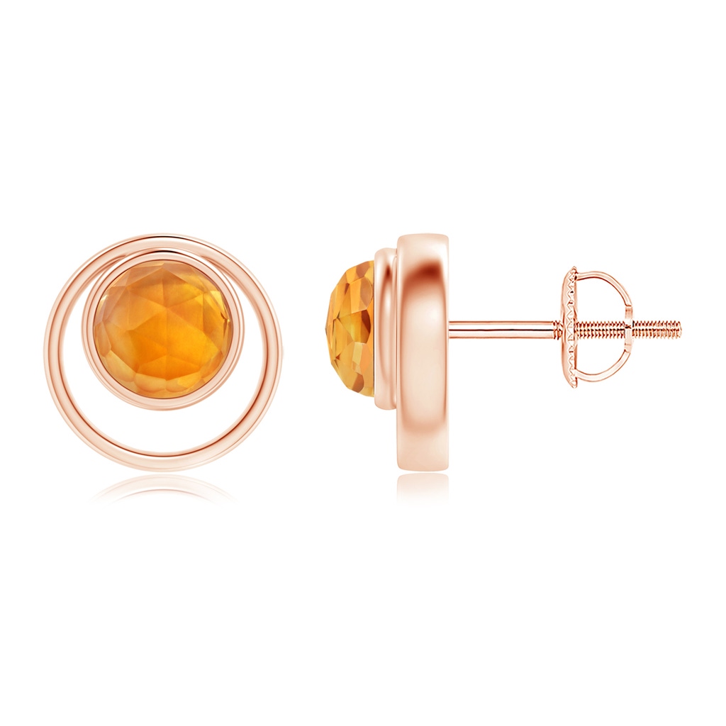 5mm AAA Bezel Set Citrine Concentric Circle Stud Earrings in Rose Gold