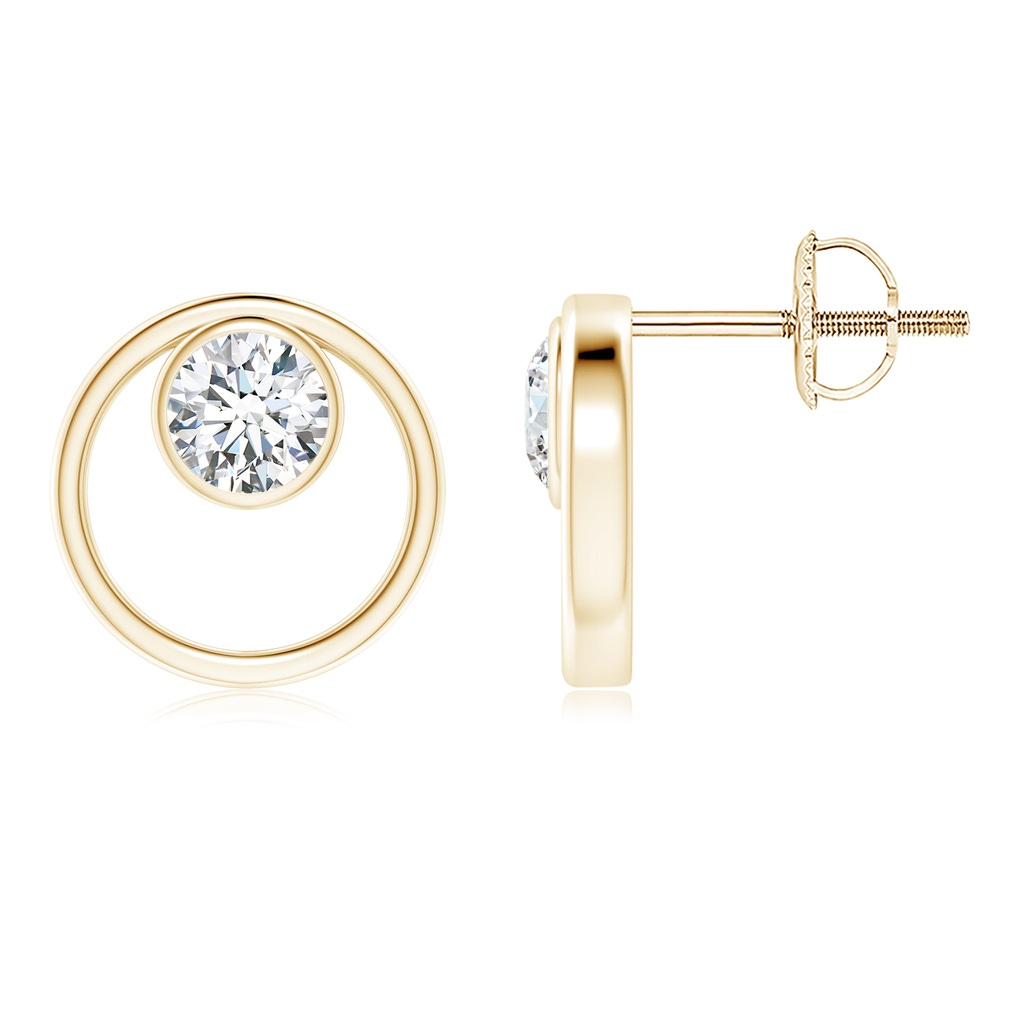 4.6mm GVS2 Bezel-Set Diamond Solitaire Open Circle Stud Earrings in Yellow Gold