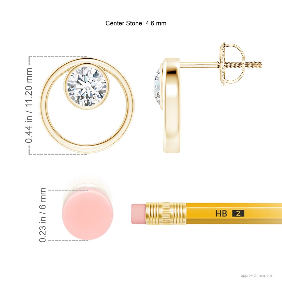 4.6mm GVS2 Bezel-Set Diamond Solitaire Open Circle Stud Earrings in Yellow Gold ruler