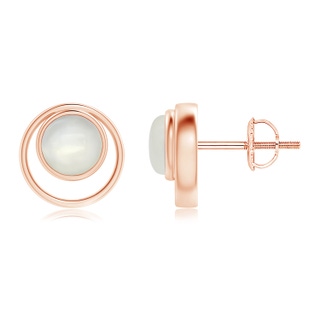 5mm AAAA Bezel Set Moonstone Concentric Circle Stud Earrings in Rose Gold