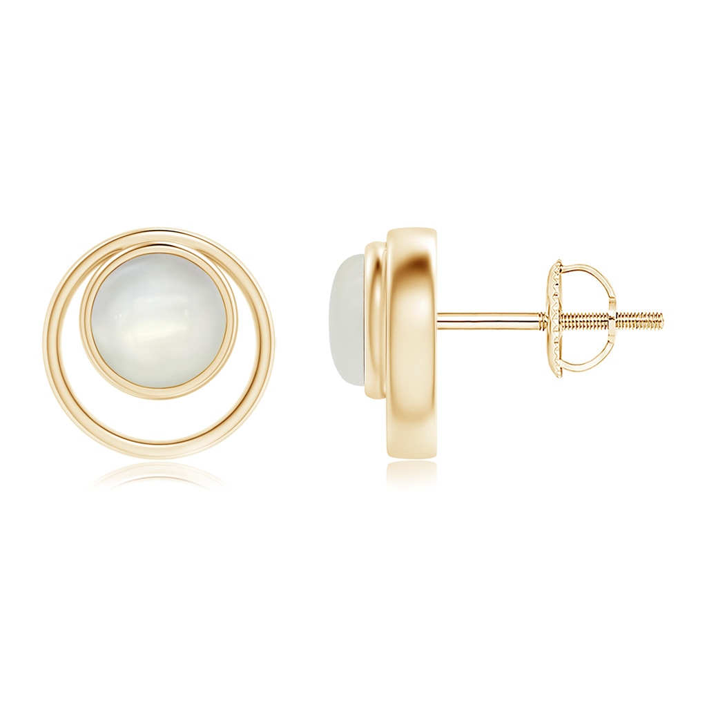 5mm AAAA Bezel Set Moonstone Concentric Circle Stud Earrings in Yellow Gold