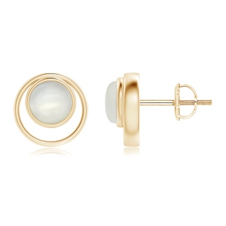 5mm AAAA Bezel Set Moonstone Concentric Circle Stud Earrings in Yellow Gold