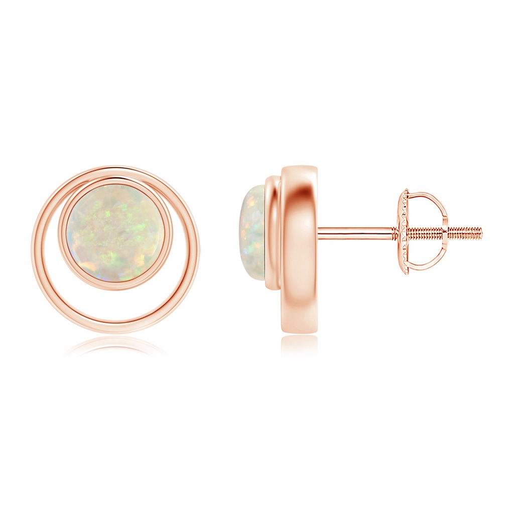 5mm AAA Bezel Set Opal Concentric Circle Stud Earrings in 10K Rose Gold 