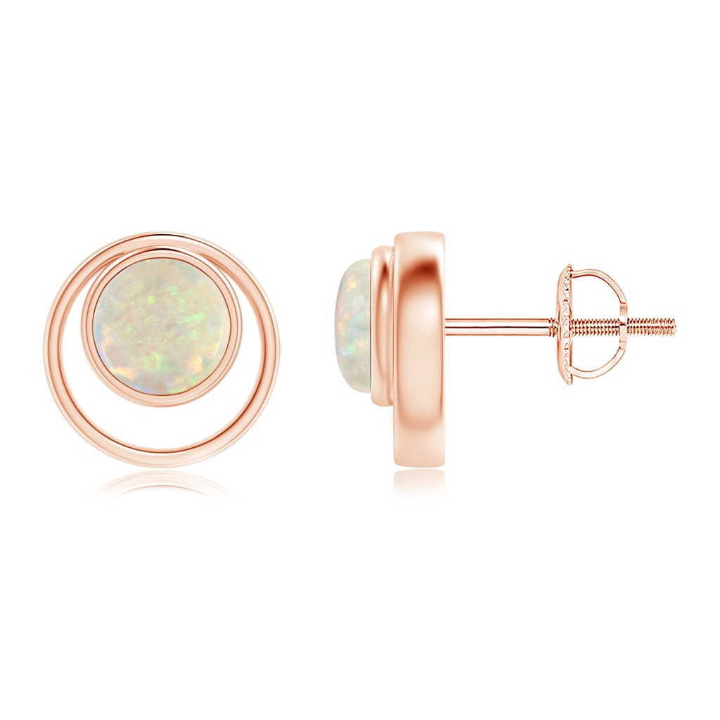 5mm AAA Bezel Set Opal Concentric Circle Stud Earrings in 10K Rose Gold