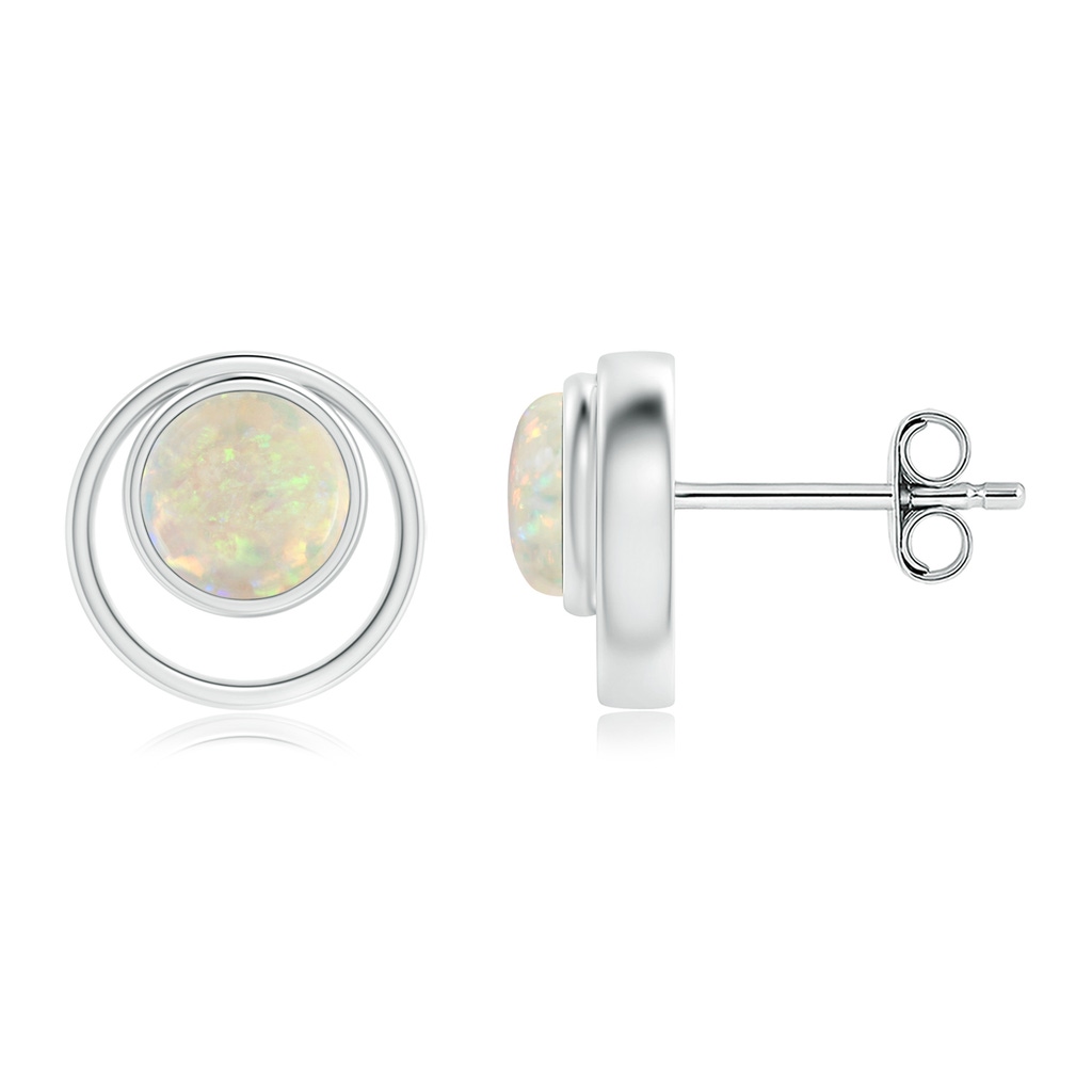 5mm AAA Bezel Set Opal Concentric Circle Stud Earrings in S999 Silver