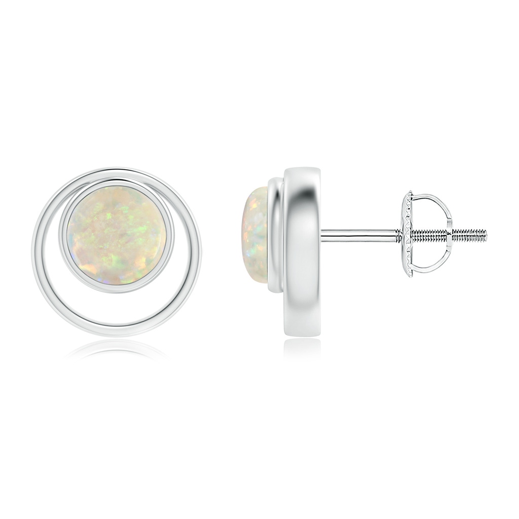 5mm AAA Bezel Set Opal Concentric Circle Stud Earrings in White Gold