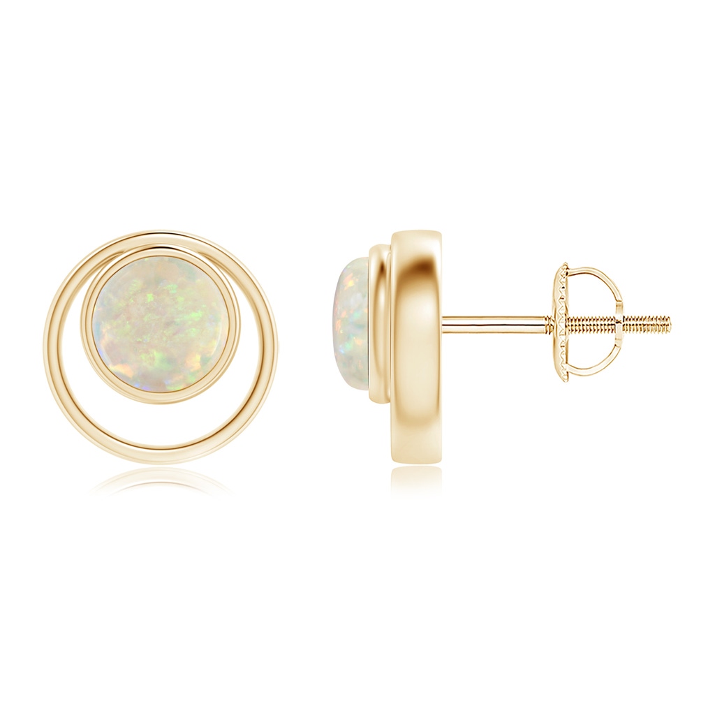 5mm AAA Bezel Set Opal Concentric Circle Stud Earrings in Yellow Gold