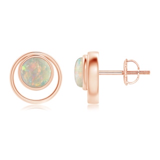 5mm AAAA Bezel Set Opal Concentric Circle Stud Earrings in Rose Gold