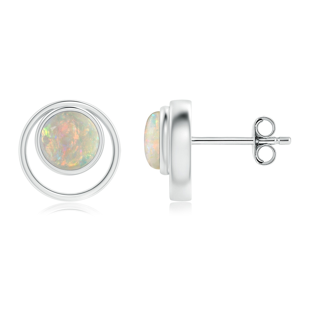 5mm AAAA Bezel Set Opal Concentric Circle Stud Earrings in S999 Silver