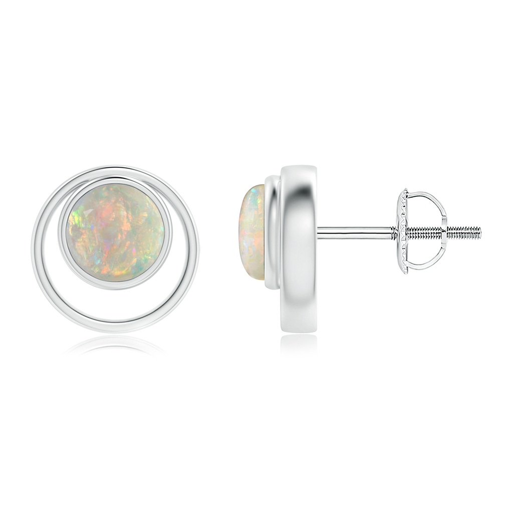5mm AAAA Bezel Set Opal Concentric Circle Stud Earrings in White Gold