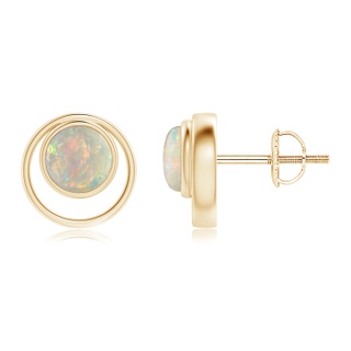 5mm AAAA Bezel Set Opal Concentric Circle Stud Earrings in Yellow Gold