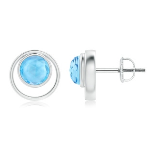 5mm AAA Bezel Set Swiss Blue Topaz Concentric Circle Stud Earrings in White Gold