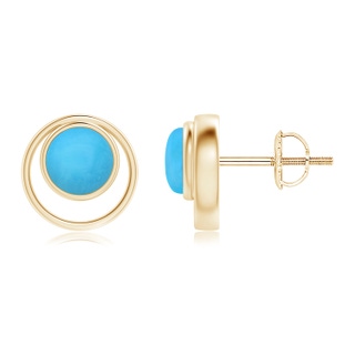 5mm AAA Bezel Set Turquoise Concentric Circle Stud Earrings in Yellow Gold