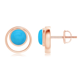 5mm AAAA Bezel Set Turquoise Concentric Circle Stud Earrings in Rose Gold