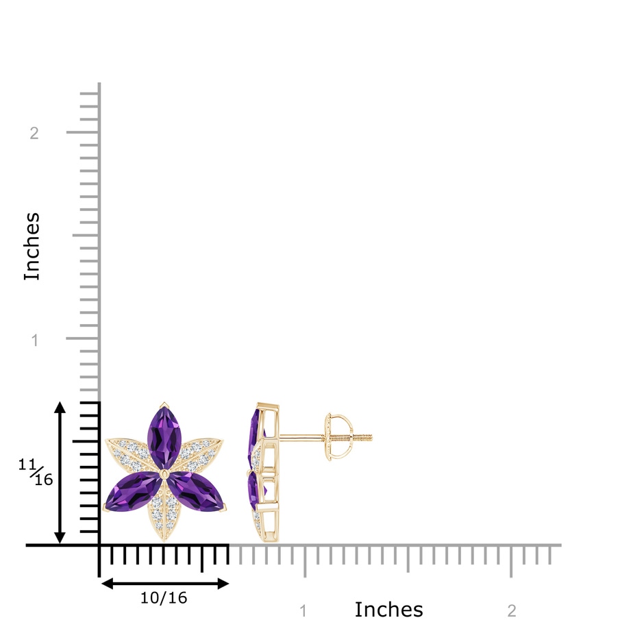 8x4mm AAAA Amethyst and Diamond Trillium Flower Stud Earrings in Yellow Gold product image